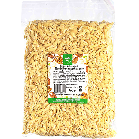 JÁDRA MANDLE HRANOLKY 1kg (vakuo)