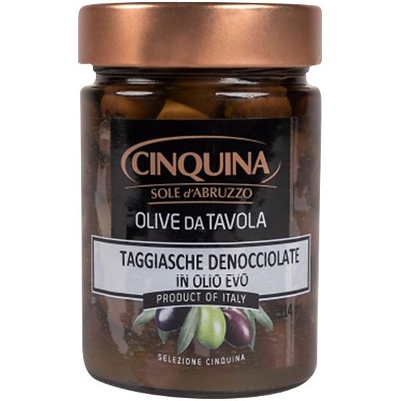 OLIVY TAGGIASCA BEZ PECKY V OLIVOVÉM OLEJI 314ml CINQUINA