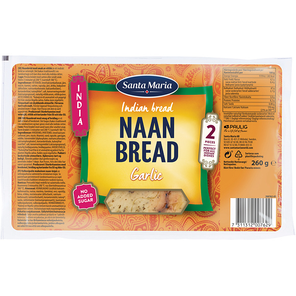 CHLÉB INDICKÝ NAAN ČESNEK 260g SANTA MARIA
